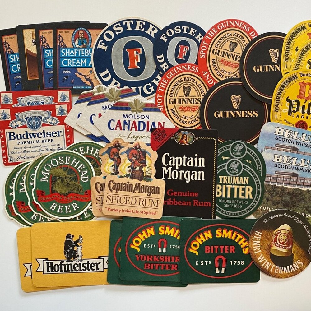 Beer and Liquor Coasters Lot of 36 Vintage Domestic & International Beer Barware